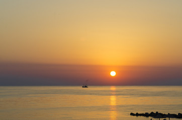 Sunrise on the beach resort, the view from the terrace. Summer rest.