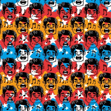 large pattern funny faces singing Man