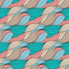 Seamless vector abstract hand-drawn waves texture, wavy background. Colorful waves backdrop.