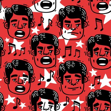 pattern funny faces singing Man