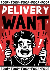 want food delivery black and white poster