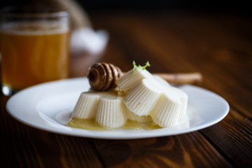 sweet dessert panna cotta with honey