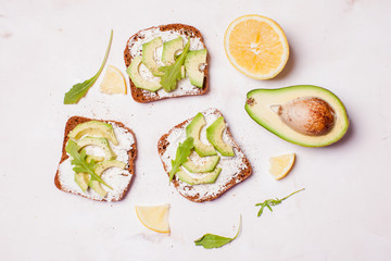 Cream cheese and avocado sandwiche