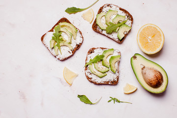 Cream cheese and avocado sandwiche