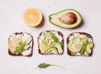 Cream cheese and avocado sandwiche