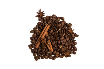 Roasted coffee beans on white background
