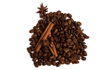 Roasted coffee beans on white background