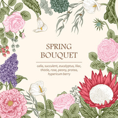 Bouquet of flowers. Wedding card. Vector illustration.