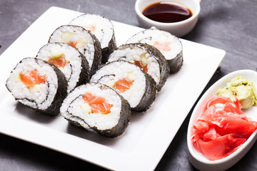 Sushi rolls close up