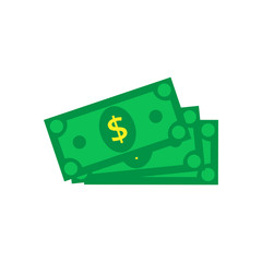 Cash Icon in flat style. Dollar banknote green. Vector illustration.
