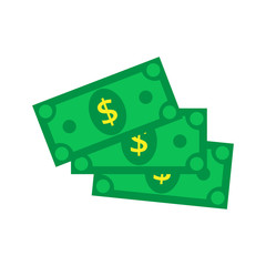 Cash Icon in flat style. Dollar banknote green. Vector illustration.