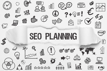 SEO Planning / weißes Papier mit Symbole