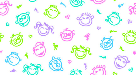 funny faces seamless pattern, emoticons background