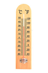 Wooden thermometer isolated on white background use for temperature measurement.