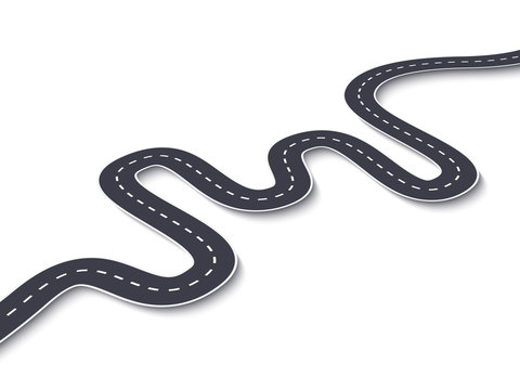 Winding Road on a White Isolated Background. Road way location infographic template. Vector EPS 10