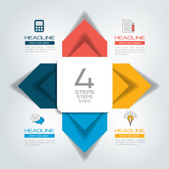 Four steps connected circle, round arrows  infographic. Vector illustration.
