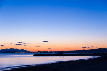 Sunsen in winter on the sea in Tuscany