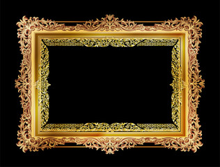 Gold photo frames with corner thailand line floral for picture, Vector frame design decoration pattern style. wood frame border design is patterned Thai style design
