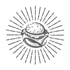 fast food image with burger and rays
