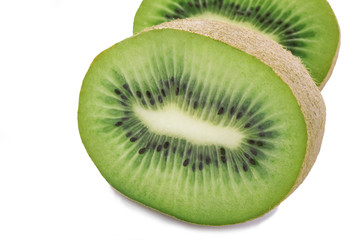 Fototapeta na wymiar two halves of a ripe juicy green kiwi
