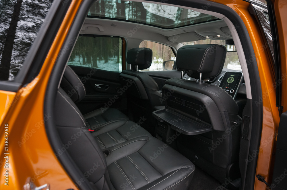 Wall mural Panoramic roof. Interior of new car.