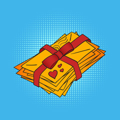 Vector hand drawn pop art illustration of love letters. 