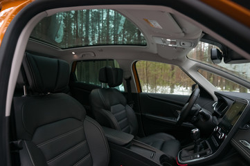 Panoramic roof. Interior of new car.