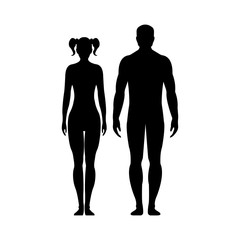 Man and woman.Human front side Silhouette. Isolated on White Background. Vector illustration.