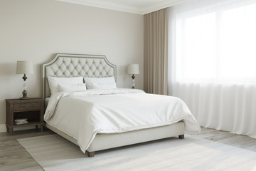 3d illustration of beige badroom