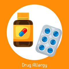 Drug allergy. Vector illustration for medical websites advertising medications