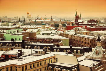 Fototapeta premium Horizon and views of the city of Moscow. View of the historic center in the Kremlin's side