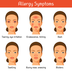 Allergy symptoms. Vector illustration for medical websites advertising medications