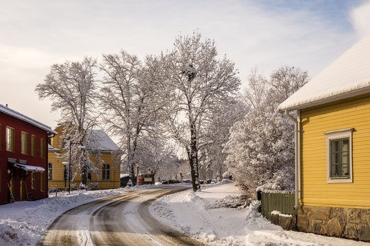 Winter in a small town.