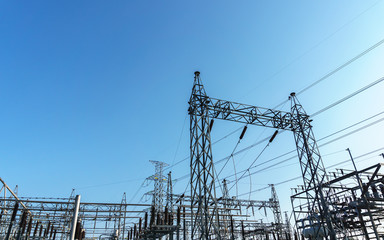 High Voltage Substation in the blue sky