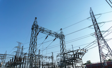 High Voltage Substation in the blue sky