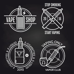 Vape shop logo design on blackboard. Vector illustration