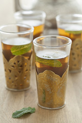Fototapeta na wymiar Glasses with moroccan mint tea