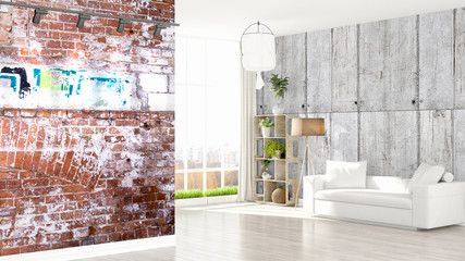 Modern bright interior . 3D rendering