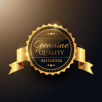 genuine quality award golden label badge design with ribbon