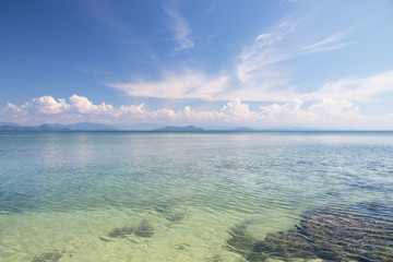 beautiful scene, tropical sea and beach with blue sky background