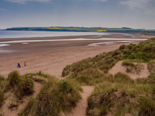 Beuautiful golden sands and sand dunes at Lunan Bay, Montrose, Scotland, UK