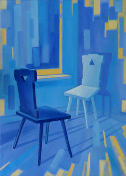 Picture "Blue Chairs". Canvas, oil