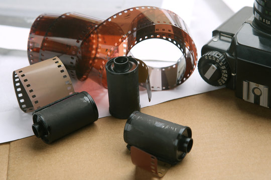 Photographic film rolls and cassettes . Analog film strips