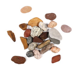 pile rocks isolated on white background and texture, top view
