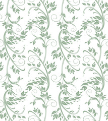 Seamless floral pattern. Greenish gray twigs with leaves.