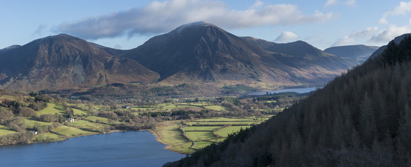 Panorama of Lowewater in winter in the English Lake District