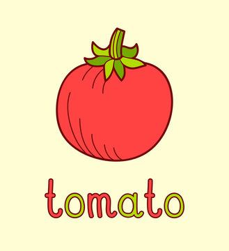Cartoon vector Illustration of red tomato on yellow background.