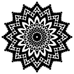 Circular ornament black and white color. Decorative element for design of textiles and printed materials. Template for engraving, embroidery, burning out on a tree and other creative