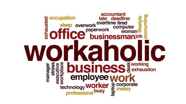 Workaholic animated word cloud, text design animation.