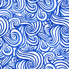 Fototapeta premium Seamless watercolor wave hand-drawn pattern, waves background.Can be used for wallpaper, pattern fills, web page background,surface textures.